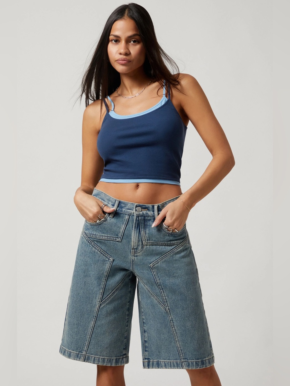 PACSUN Light Indigo Star Seam Extreme Denim Jorts